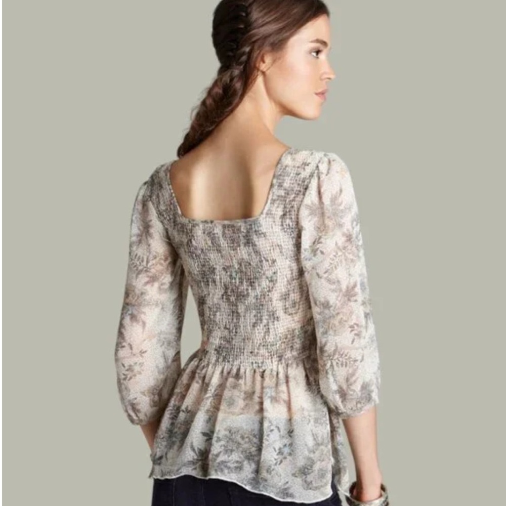 Free People Ever After Floral 3/4 Sleeve Smocked Blouse Small - Picture 3 of 12